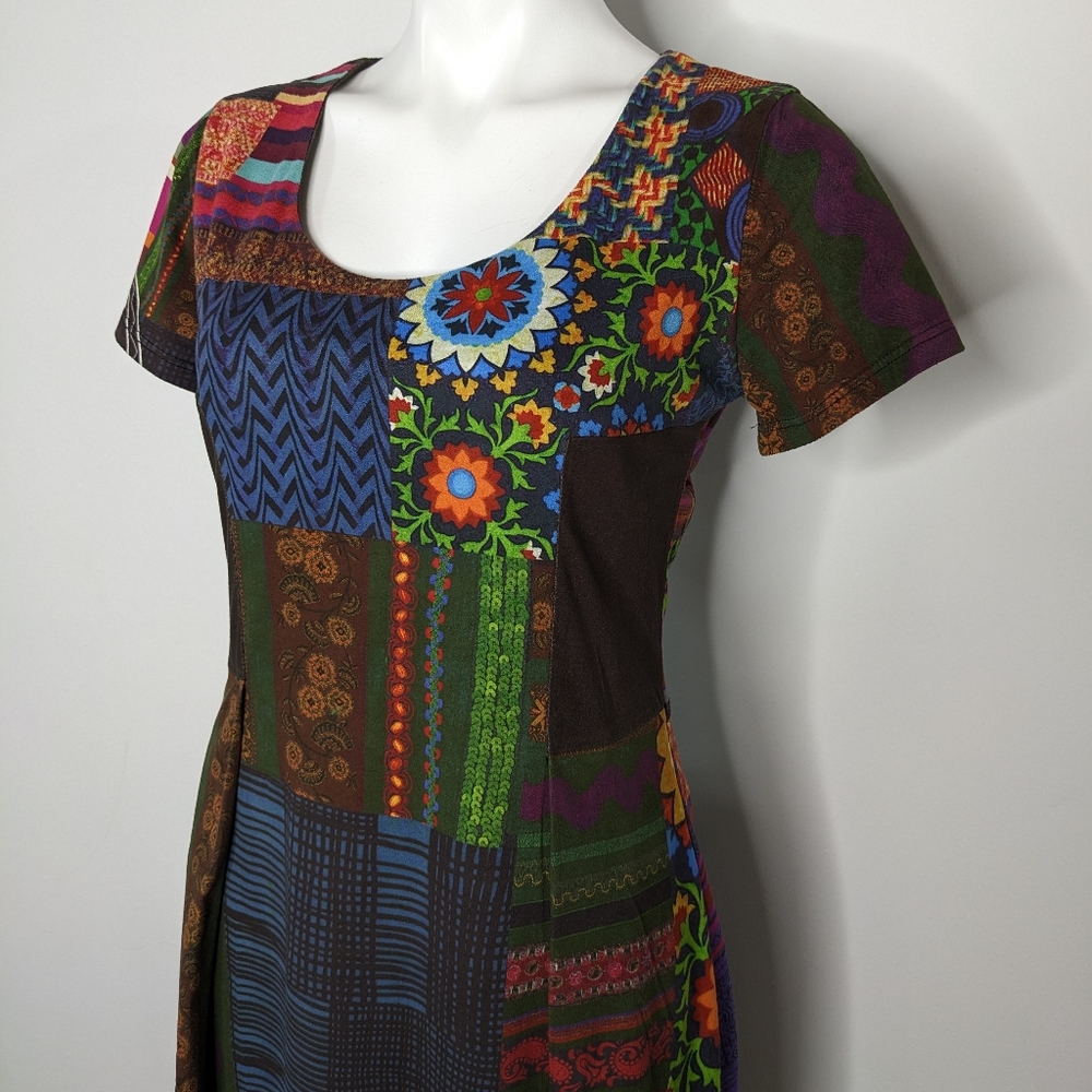 Desigual Colorful Patchwork Pattern Short Sleeve … - image 2